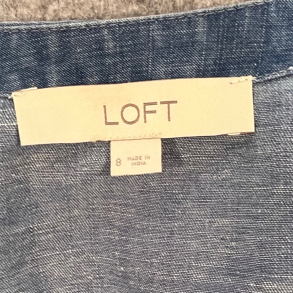 LOFT Blue Chambray Lyocell Linen Blend Ruffle Wrap Dress Size 8 Long Sleeve - Picture 5 of 8